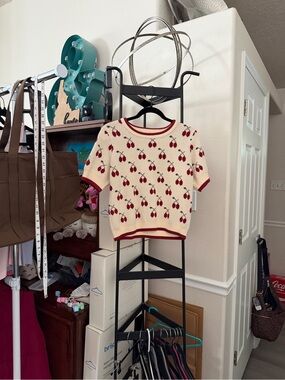 Cream & Red Cherry Knit Top - Women